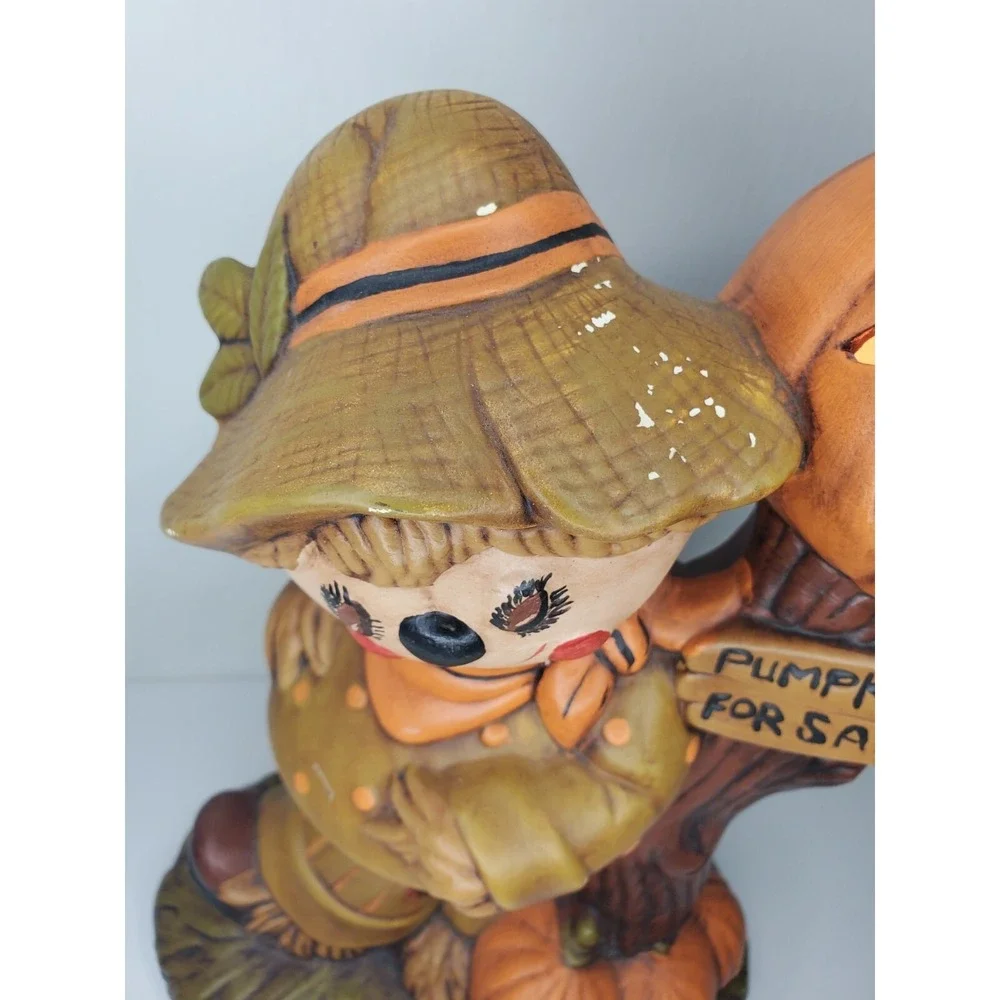 🎃 HALLOWEEN Ceramic SCARECROW w Light Up JACK-O-LANTERN  